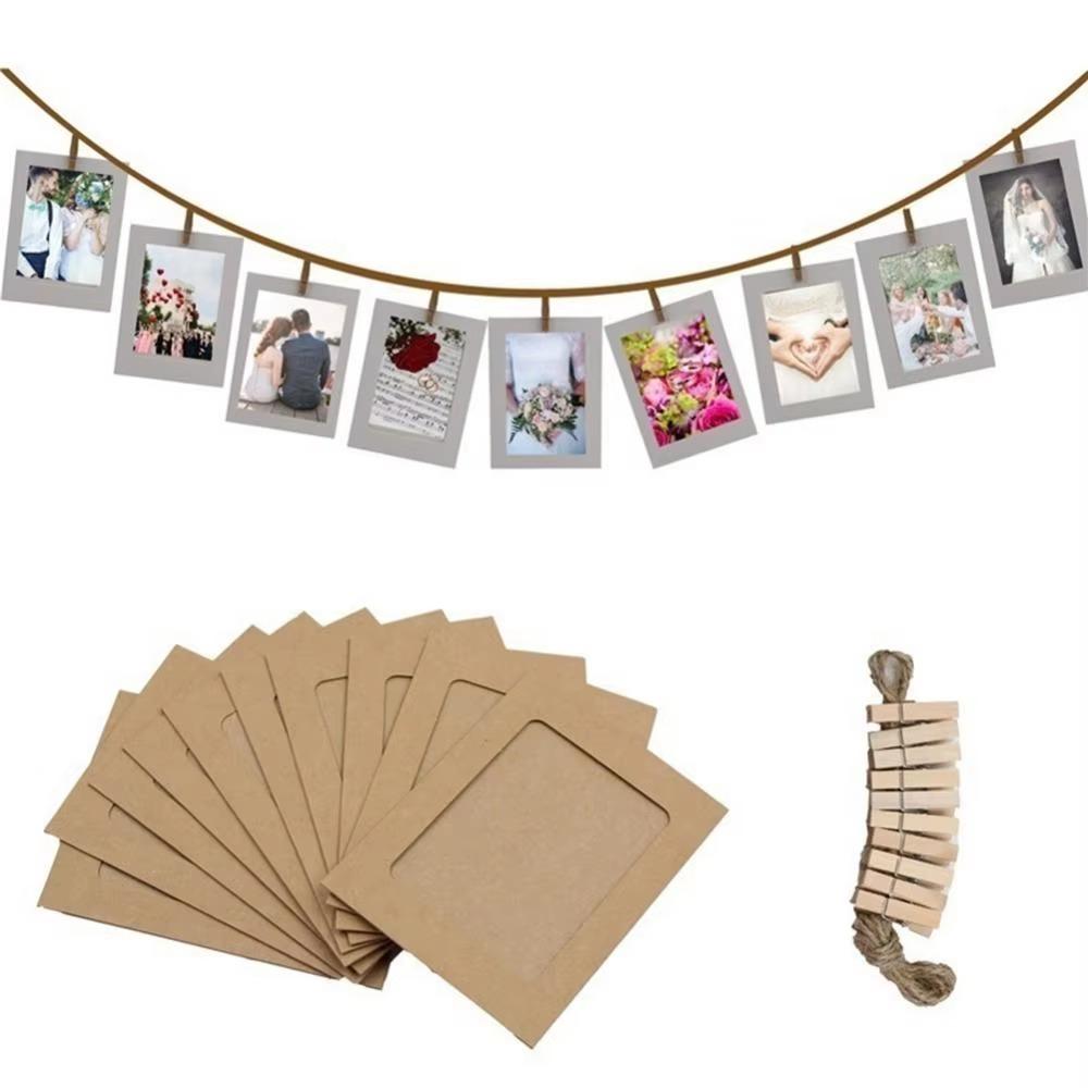 10 Pcs 2M Rope DIY Kraft Paper Picture Frame with Clips Picture Photo Frame  Home