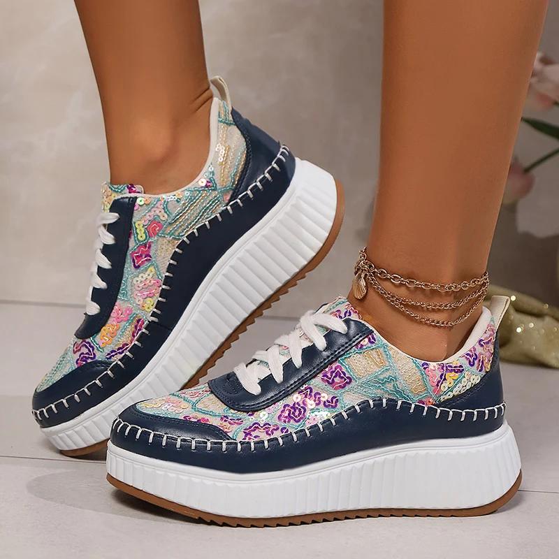 Fashion Punk Mixed Color Platform Sneakers for Women 2025 Fashion Thick Bottom Vulcanized Shoes Woman Cozy Non Slip Walking Shoes 43