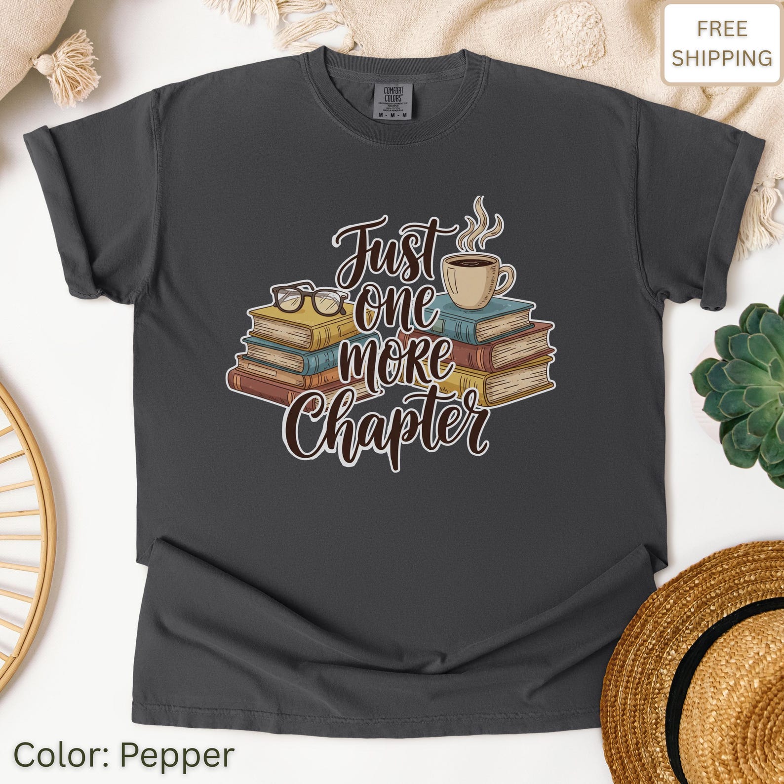 Book Lover T-Shirt – Just One More Chapter, Bookworm Tee M