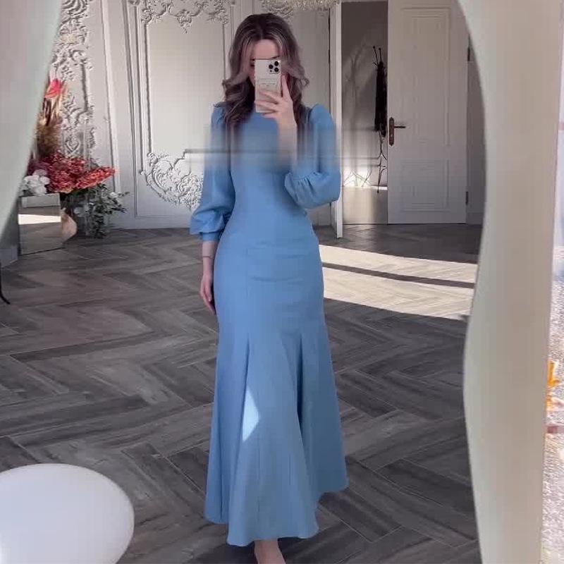 Elegant 2024 Autumn Women's Waist-Slimming Fishtail Dress