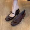 Square Head Patent Leather One-word Buckle Mary Jane Shoes Women's Sweet Versatile Bow Flat-bottomed Small Single Shoes