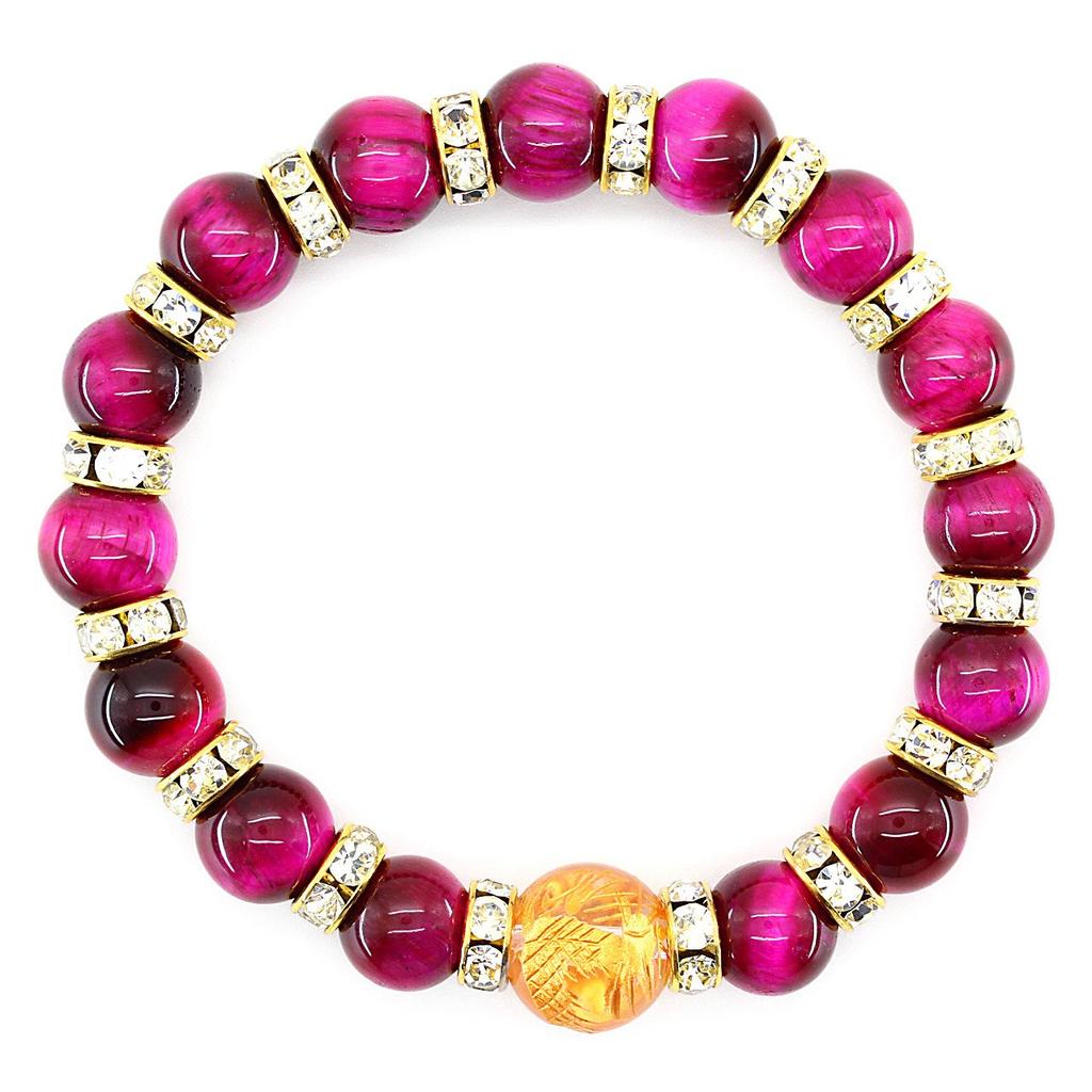 Ishiki AAAA Grade Natural Pink Tiger Eye Gold Carved Emperor Prayer Beads Power Stone for Financial and Professional Luck Stone, 10mm, Five-Clawed