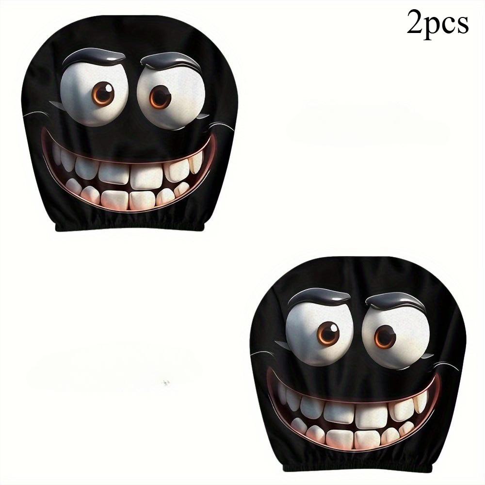 2pcs Smiley Face Printed Car Pillowcase Soft Comfortable Decorative Cushion Cover Auto Seat Headrest Washable Polyester Fabric