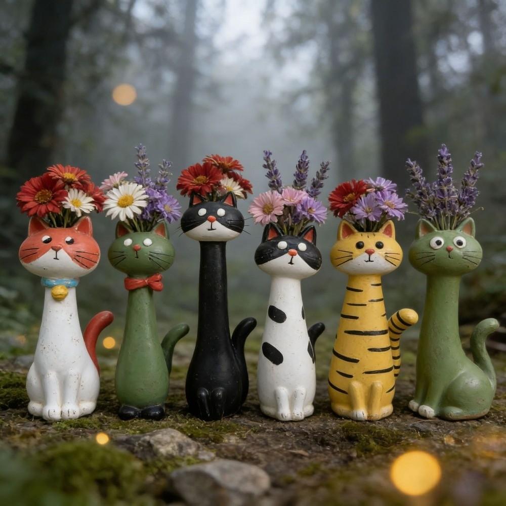 Handcrafted Cat Shaped Flower Planter Cartoon Cat Bud Vase Artistic Plant Pot Ornament Bedroom