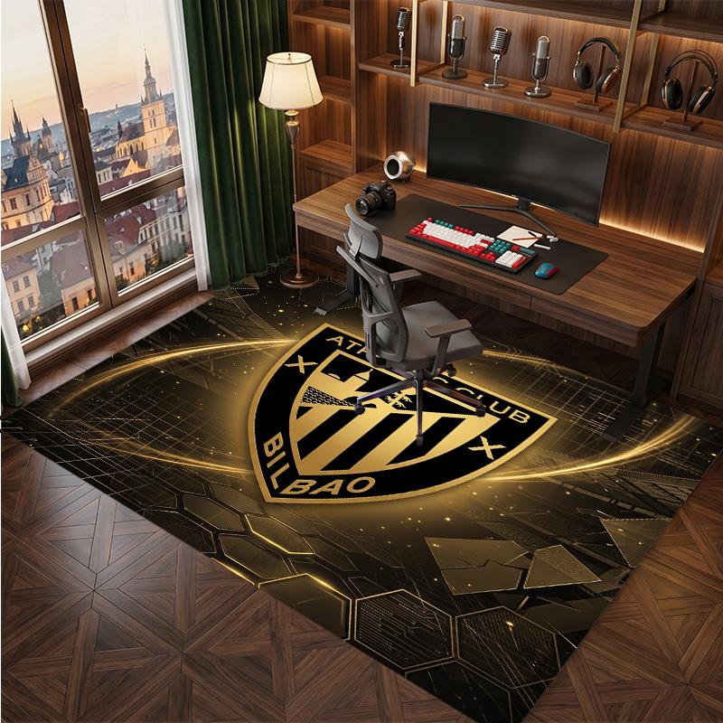 Athletic Bilbao Football Print Crystal Velvet Rug, Comfortable Water Absorbent Non Slip Indoor Floor Carpet