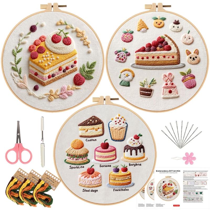 Cake Dessert Theme Embroidery Set with Embroidery Hoop and Instructions Beginner Embroidery Craft Set for Art Craft