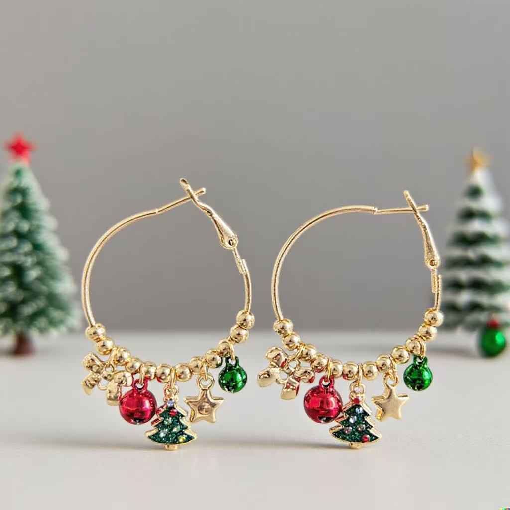 Festive Rhinestone Jingle Bell Earrings: Christmas Tree, Bowknot, Ear Pins & Hoops.