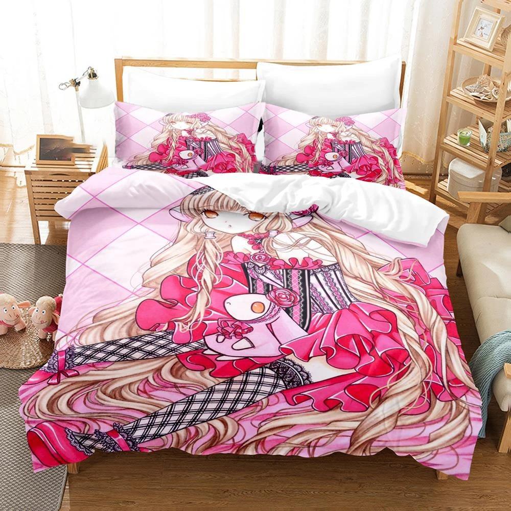 3D Printed Anime Chobits Chi Bedding Set Boys Girls Twin Queen Size Duvet Cover Pillowcase Bed Kids Adult Home Textileextile