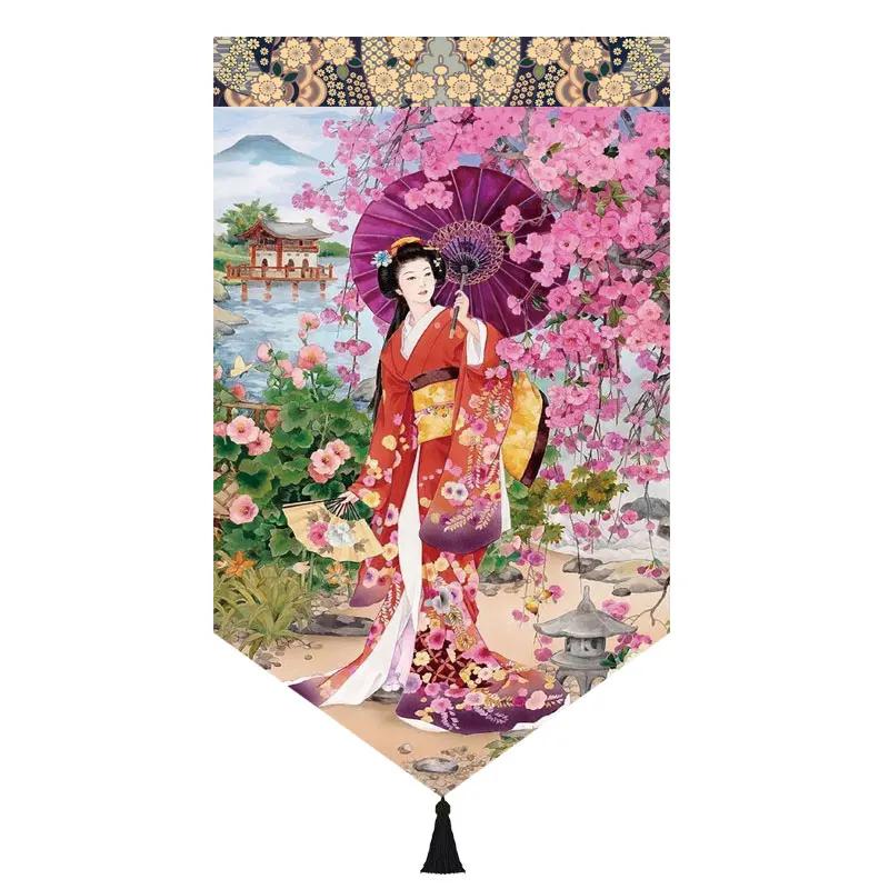 Japanischer Stil Noren Restaurant Tür Kopf Strahl Dreieck Dekorative Warme Volant Ukiyo Damen Druck Stoff Kurze Türvorhänge