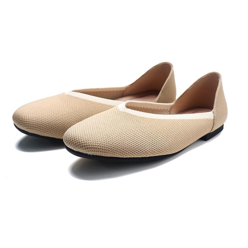 Spring and Autumn Flying Knitted Single Shoes Doudou Shoes Pregnant Women's Round Head Flat Bottom Pointed Head Women's Knitted Flying Thread Egg Roll