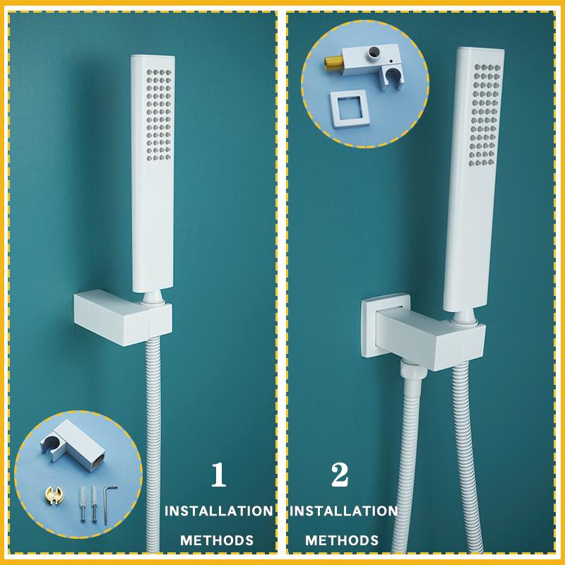 Brass White Handheld Shower Head Bathroom Round and Square Adjustable Stand Handheld Shower Head Wall Mounted Faucet Accessories