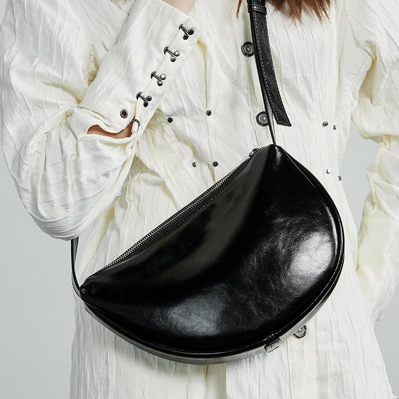 Genuine Leather Women's Dumpling Bag Laid-back Style Crescent-shaped Bag Large-capacity Single-shoulder Crossbody Bag