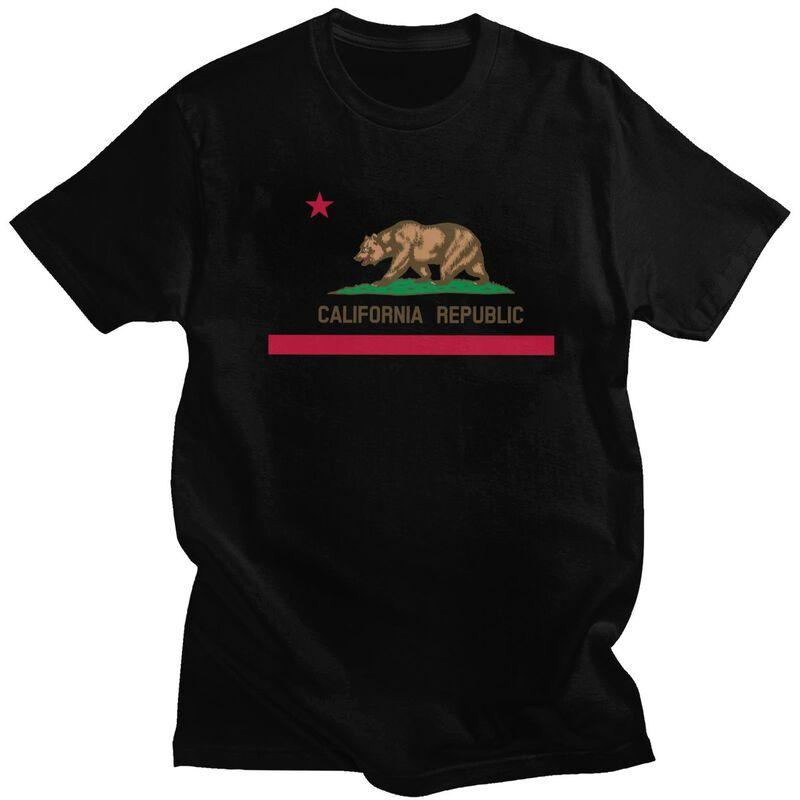Custom Bear California Republic Flag T Shirts Men 100 Cotton Tee Tops Tshirts Short Sleeve Fashion Tshirt Clothes