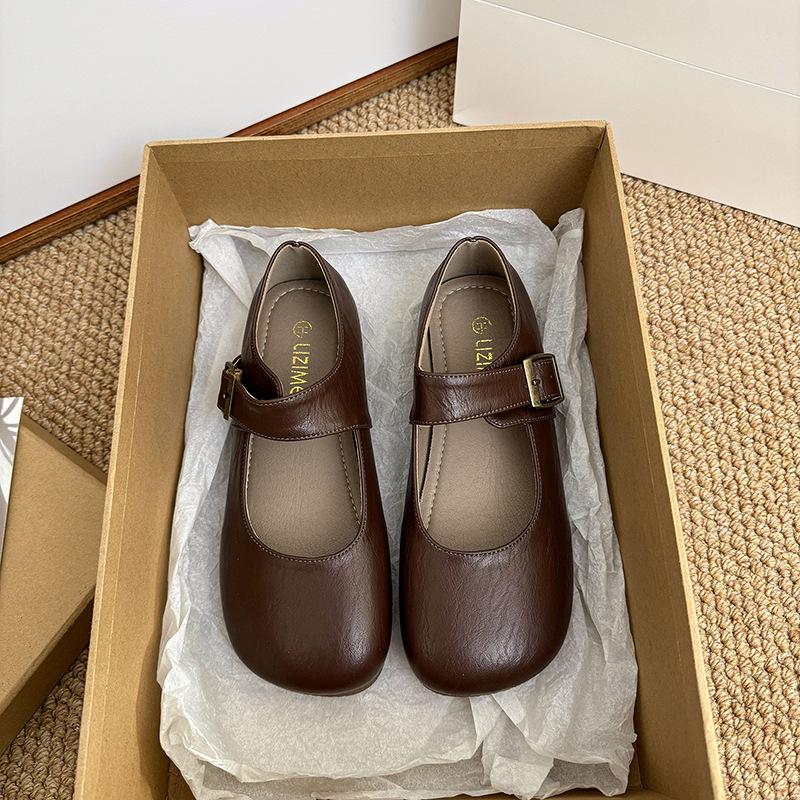 

Туфли Мэри Джейн женские на плоской подошве новые весенне-летние универсальные с мелким вырезом и круглым носком на одной педали женские 40 коричневый