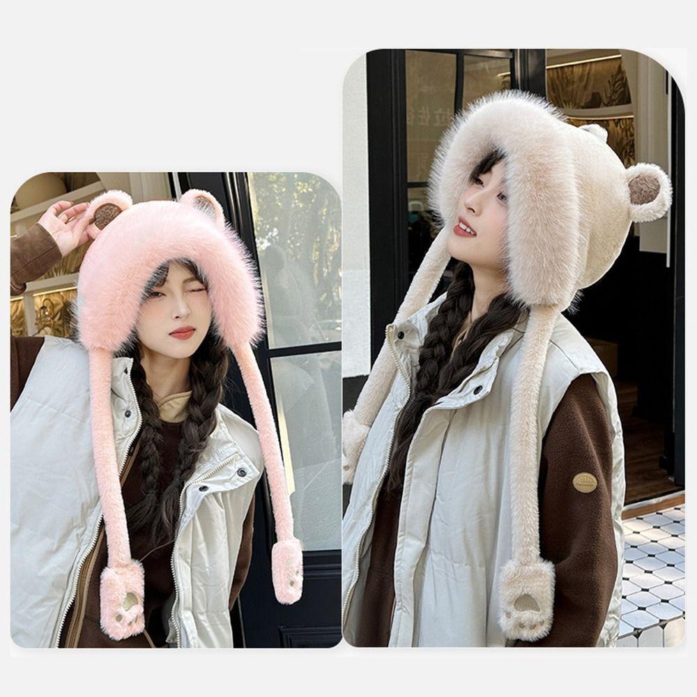 Plush Winter Warm Hat Windproof Ear Protection Hat Casual Earflap Bonnet Hat  Outdoor