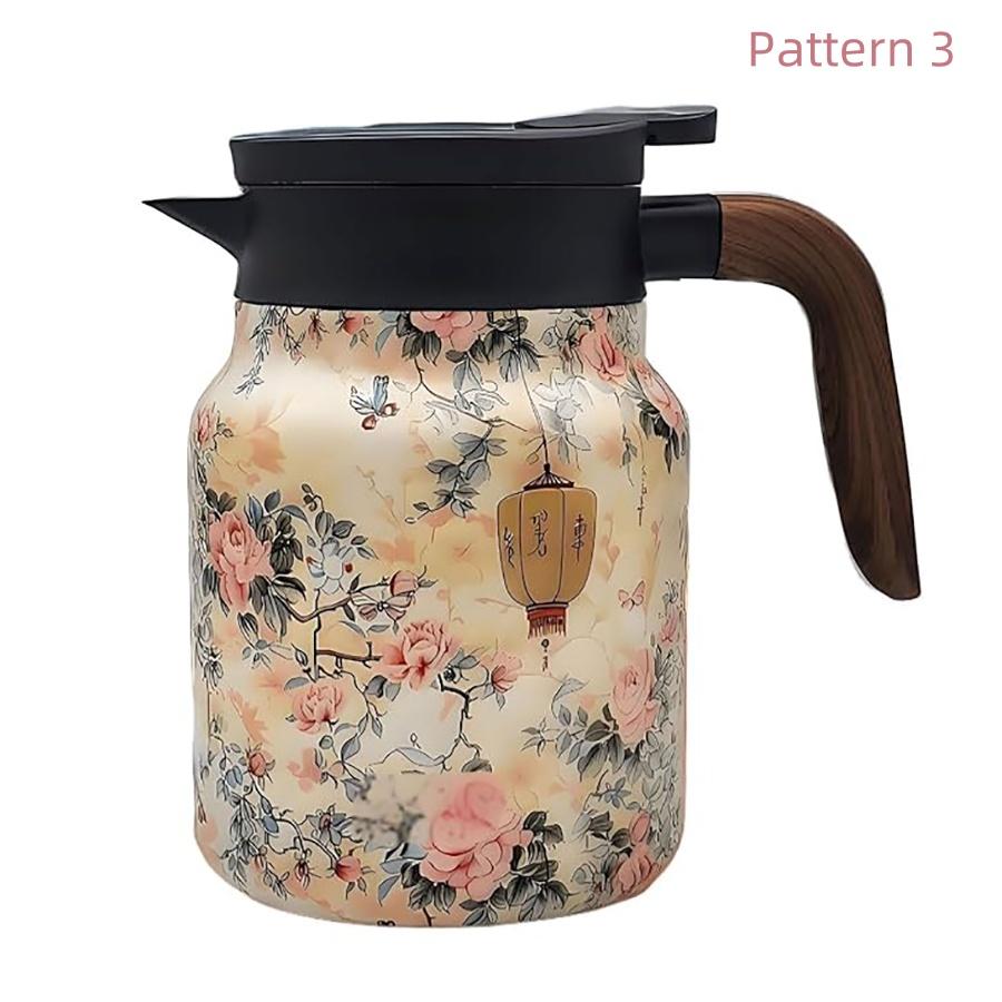 

Винтажный термос для чая с цветочным узором 34 унции/1000 мл из нержавеющей стали, изолированная кружка со встроенным фильтром, дорожный чайник для холодных напитков 1000ml