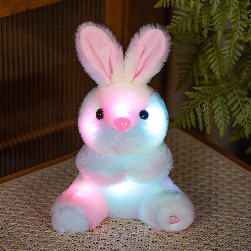 Easter Luminous Cartoon Rabbit Sit Lie Down Easter bunny Plush Toy Shiny Soft Stuffed Doll Cute Easter Home Decor Pillow
