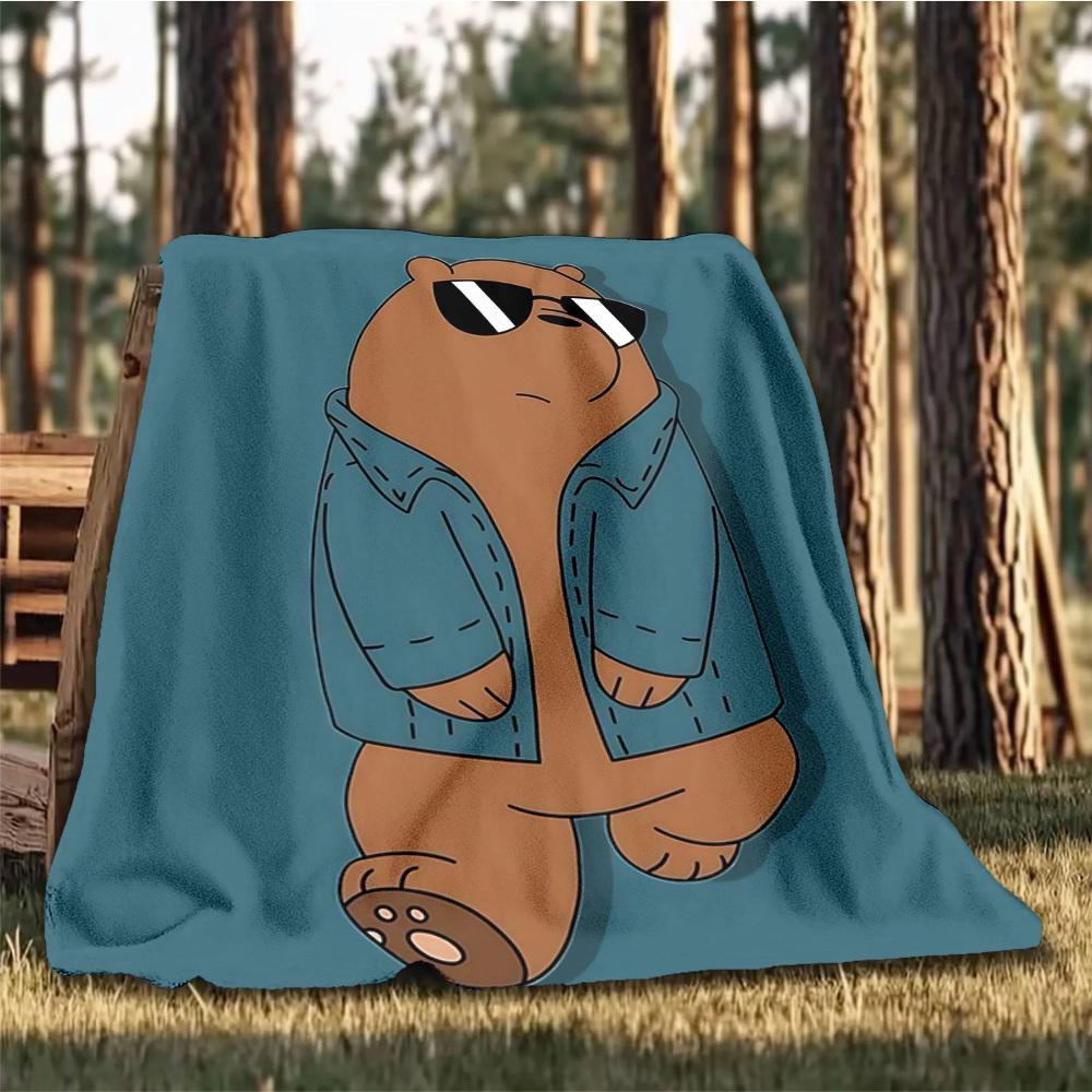 1pc Bear Print Outdoor Flannel Blanket, Lightweight Warm Cozy for Travel Camping Office Soft Polyester Fabric
