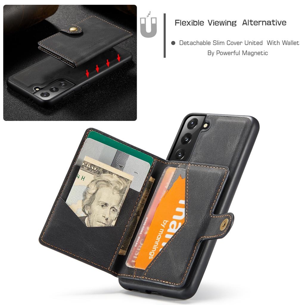 For Samsung Galaxy S22 5G Case JEEHOOD J01 Retro Leather Phone Back Cover with Detachable Magnetic Card Holder