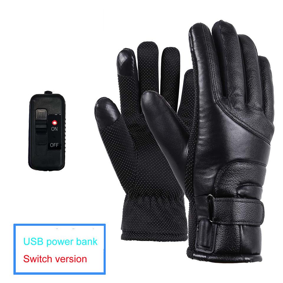 Motorcycle Heating Gloves Men Three Levels of Temperature Regulation Leather Waterproof Warm Gloves Touch Screen Outdoor Sports