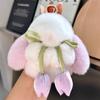 Cute Handmade Soft Lightweight Bow Bunny Car Key Chain Bag Charm 10cm Plush Tulip Rex Rabbit Doll Keychain Pendant for Kids Gift