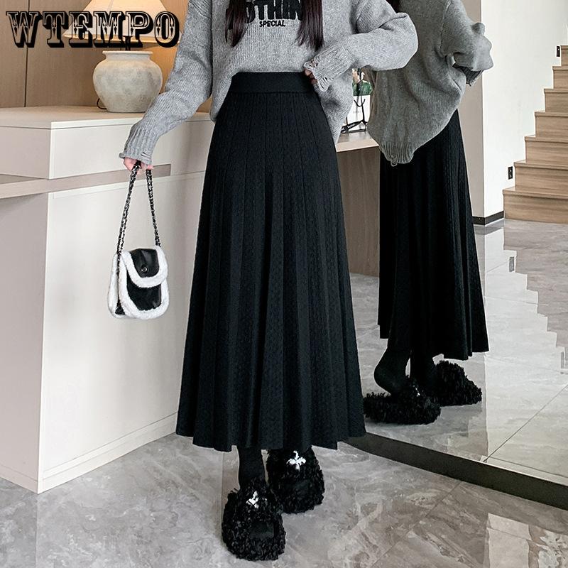 Autumn and Winter Solid Color Knitted Half Skirt for Women Elastic Waist Versatile A-line Skirt