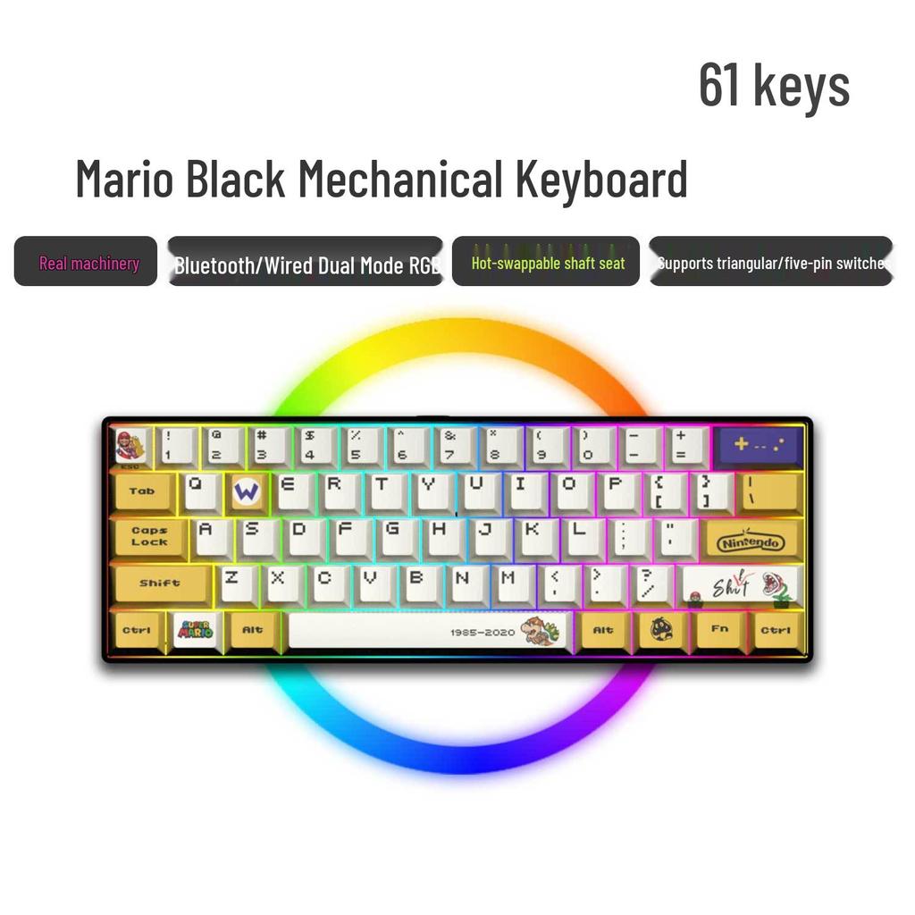Dual-Mode 61-Key Wireless/Wired Mechanical Keyboard - Compact, Portable, Silent Gaming/Office Design for Girls
