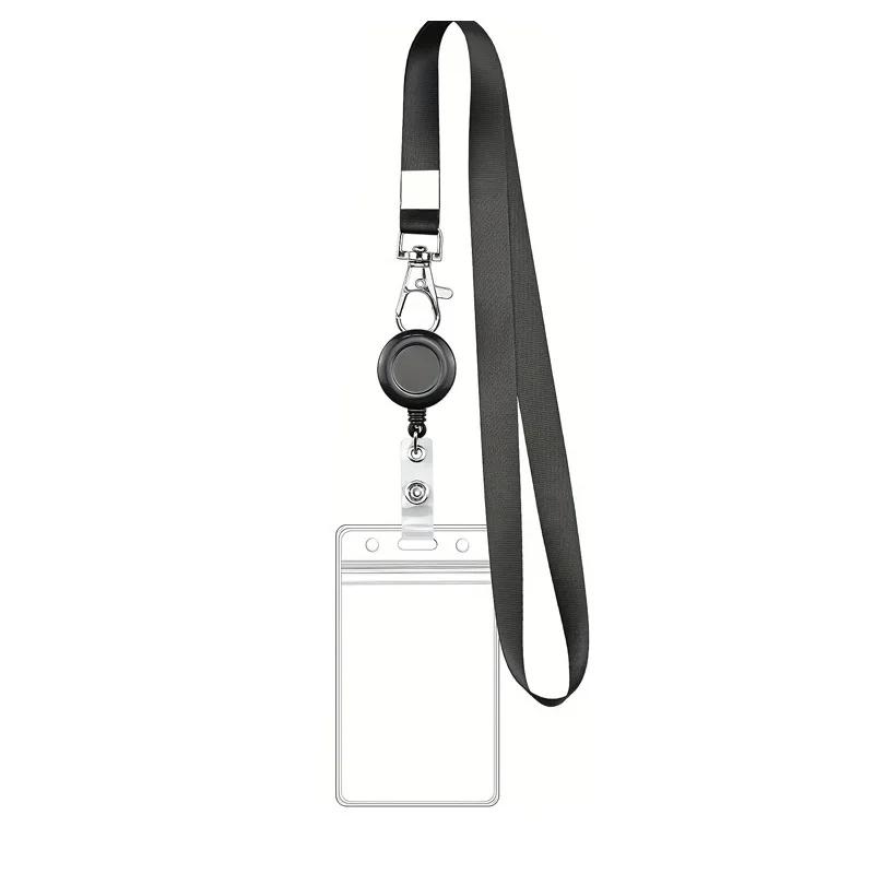 1set PVC Waterproof ID Card Holder Retractable Lanyard Durable Badge Holder for Work ID / Name Tag Lanyard