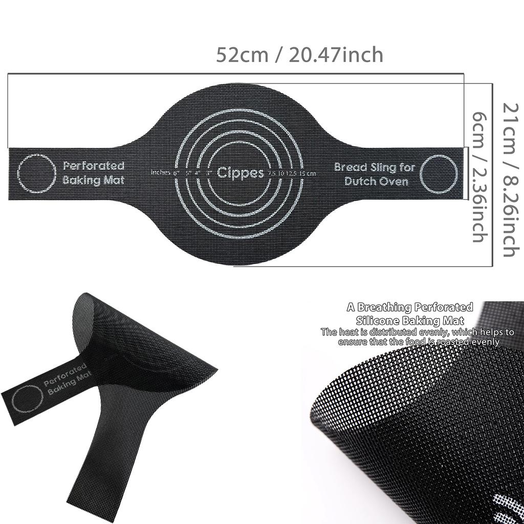 Silikonová smyčka na chléb pro holandskou troubu, opakovaně použitelná pečicí podložka s dlouhými držadly, nepřilnavé plechové vložky pro přenosné těsto