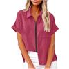 2026 Spring/Summer Cotton-Linen Pocket Button Short-Sleeve Shirt Casual Women's T-Shirt