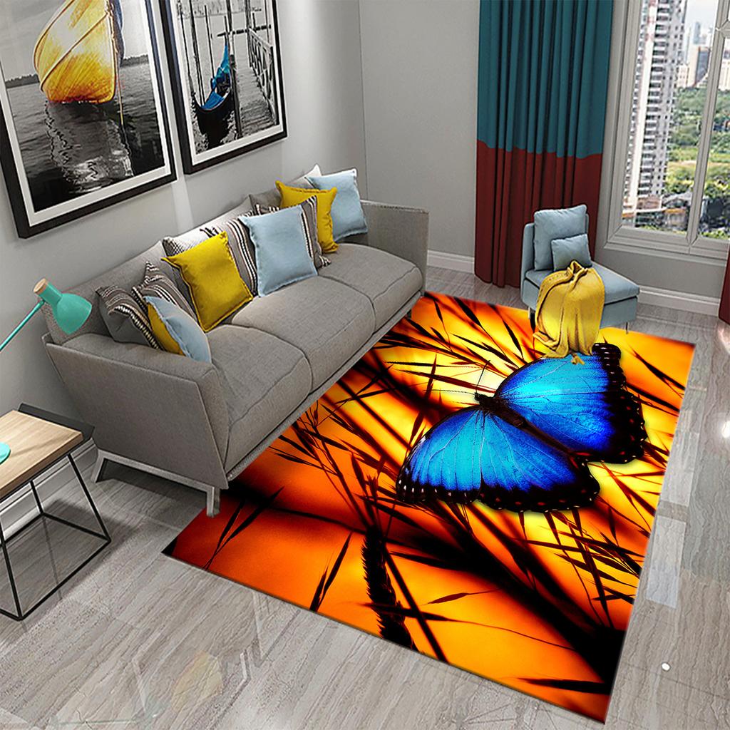 3D Bunter Schmetterling Blume Teppich Teppich für Wohnzimmer Schlafzimmer Sofa Küche Badezimmer Fußmatte Rutschfeste Bodenmatte Geschenk Heimdeko