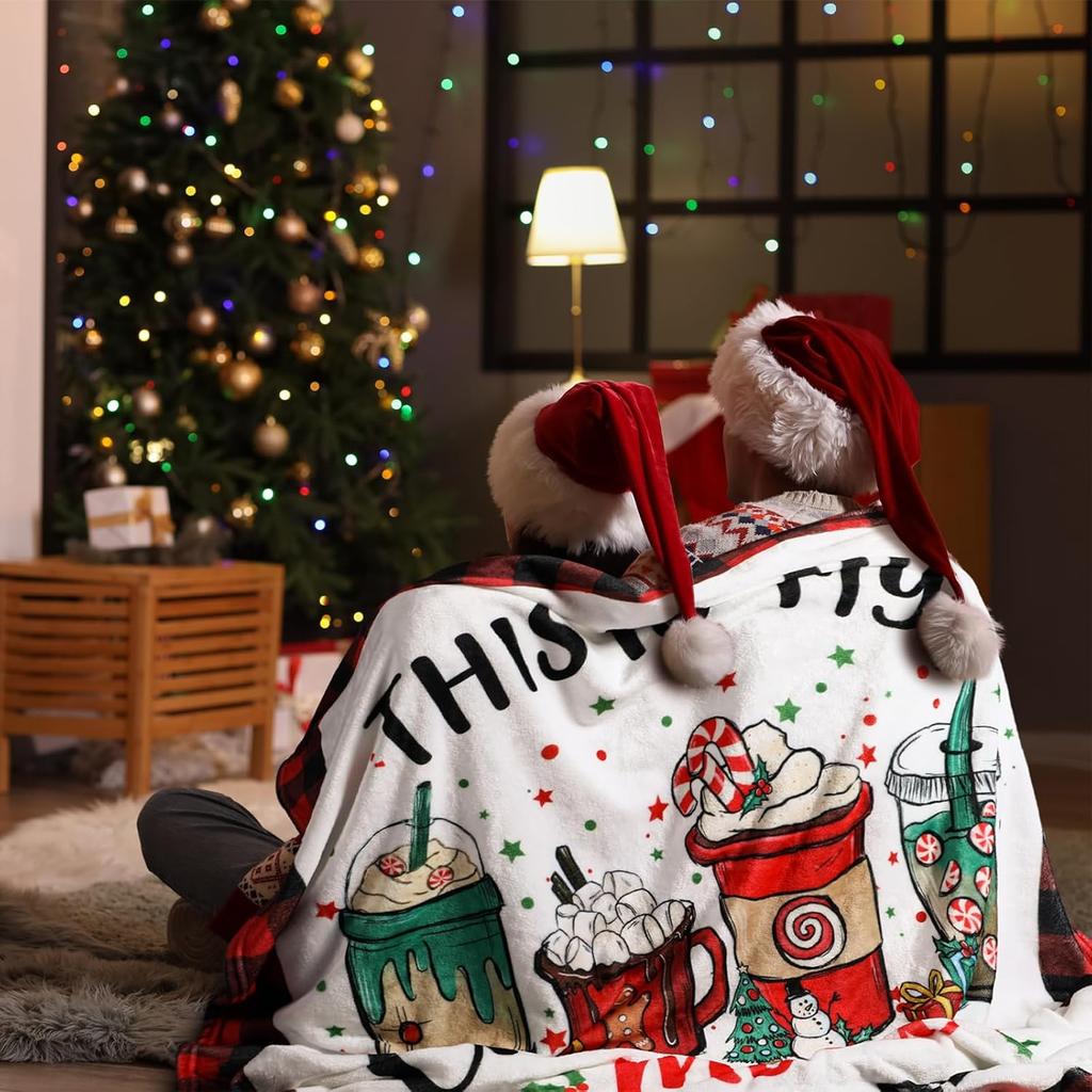 Christmas Movie Watching Blanket Holiday Hot Chocolate Design Gift for Her CozyHomeStyle70x100