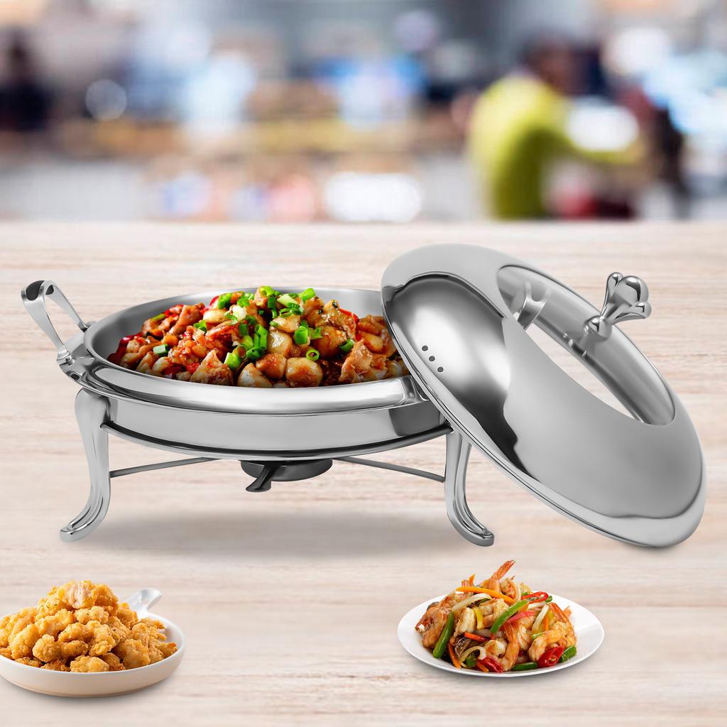 Round Chafing Dish - Stainless Steel Buffet Chafer with 2.5L Capacity - Includes Fuel Holder for Catering and Buffet Warmers