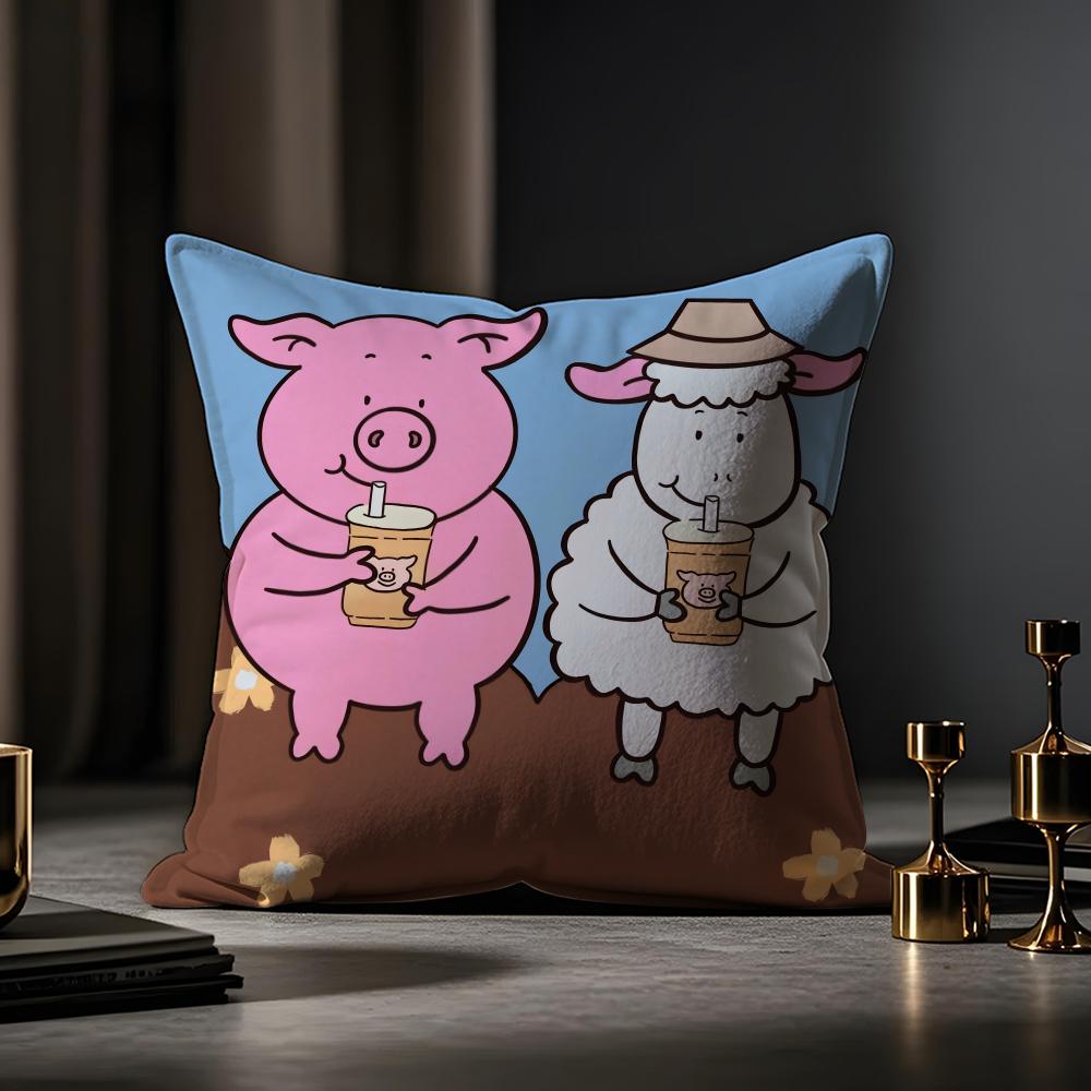 Percy Pig Cushion Cover Anti-dustmite Pillowcase Invisible Zipper Silky Short Plush Sofa Cushion Cover
