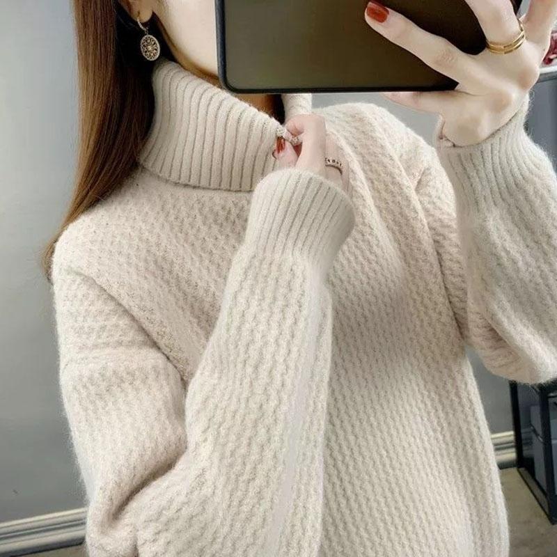 Sweater Women Thick Turtleneck Jumper Loose Pullover Knit Bottoming Shirt Feminina Pull Long Simple Basic Autumn and Winter