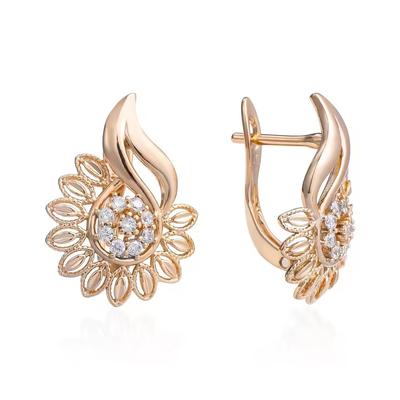 Golden Color Sunflower Earrings Women Wedding Drop Earrings Jewelry