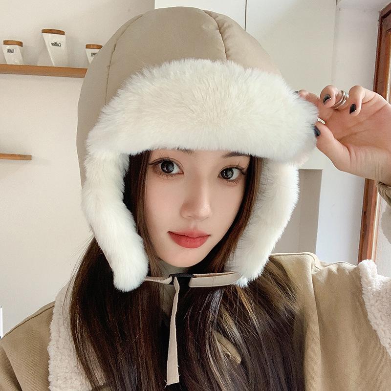 Cute and Sweet Warm Hat for Women's Winter Outdoor Thick Ear Protection Ski Hat Korean Edition Warm Plush Hat