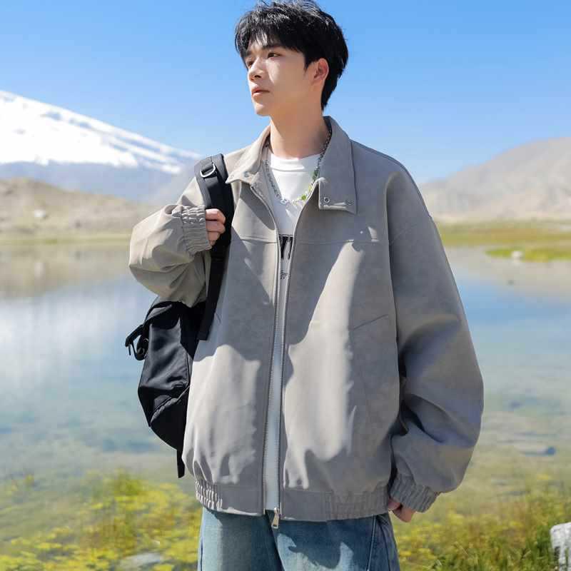 Men's Suede Jacket with Fleece, Thickened Stand-Up Collar - Trendy Warm Autumn/Winter Casual Jacket for Young Men