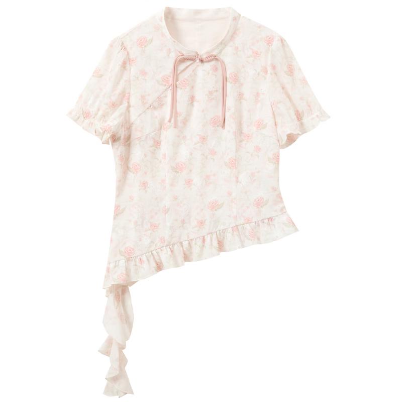 Sancai Plus Size Floral Stand Collar Blouse M