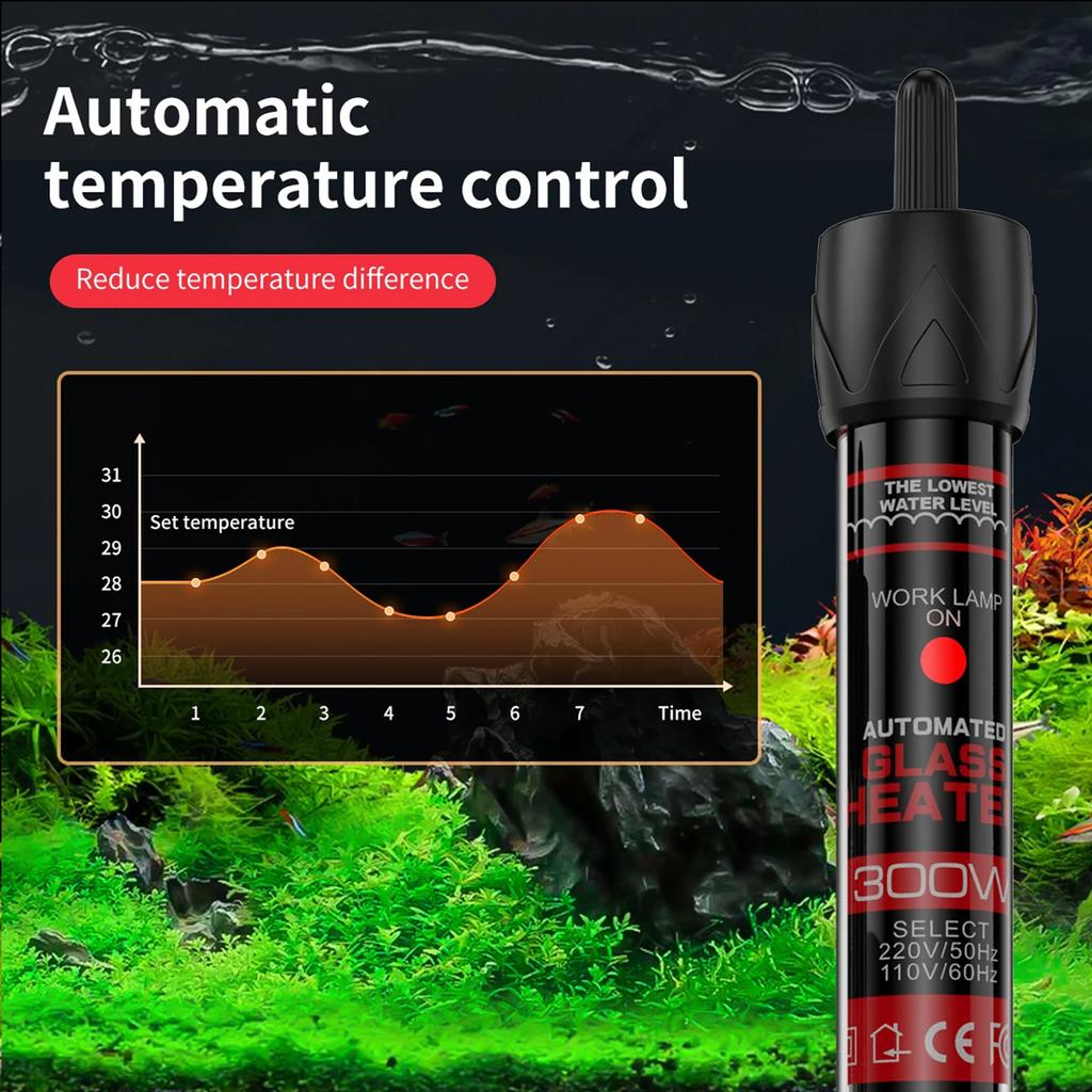 220v-50HZ-EU-PLUG Adjustable Temperature Thermostat Heater Rod 100W  Submersible Aquarium Fish Tank Water Heat