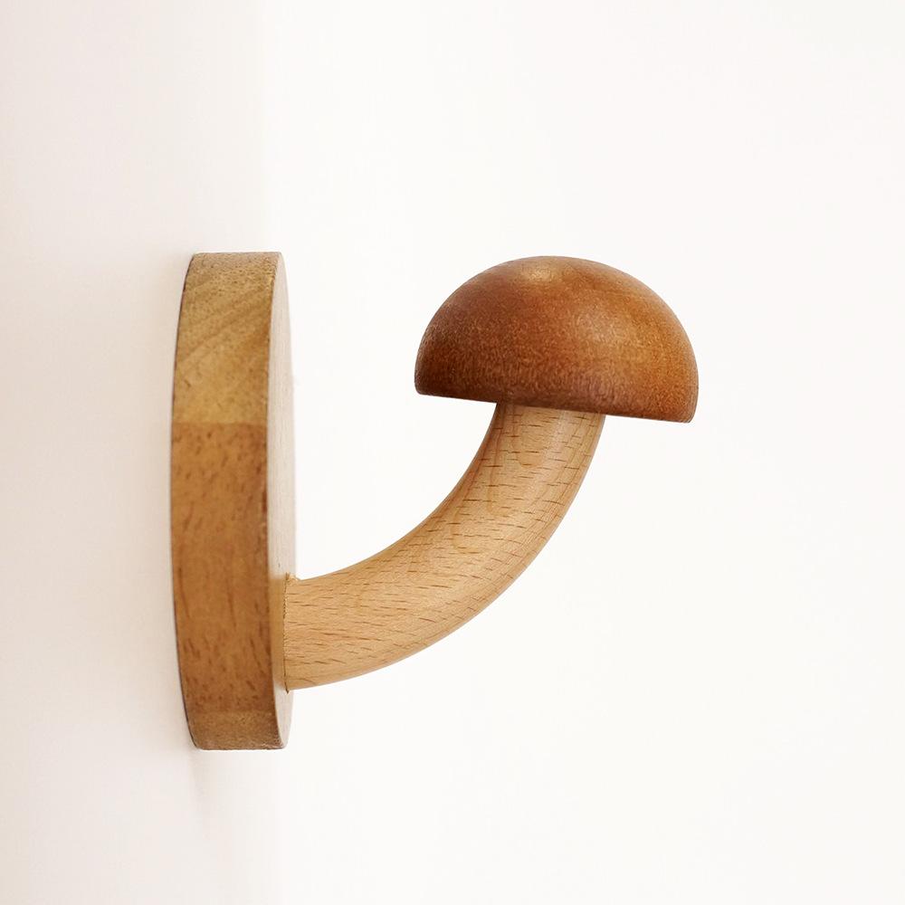 4pcs wooden mushroom clothes and hat hooks Non perforated solid wood clothes hook wall hooks for hanging