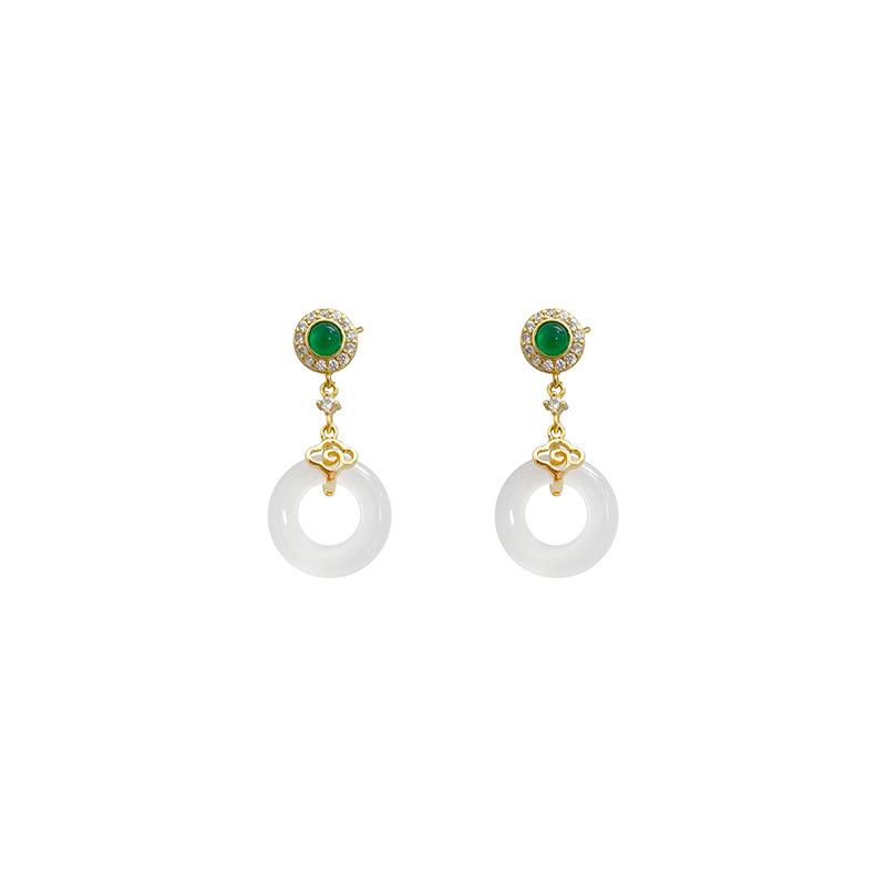Xiangyun Ping An Buckle Earrings Light Luxurious Personality Versatile Art Style Small Fresh Earrings