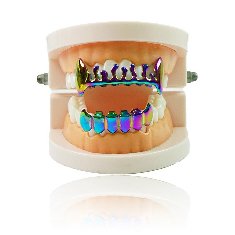 Colorful Gradient Metal Fangs Tooth Gems - Hip-Hop Rap Mouth Guard Decoration