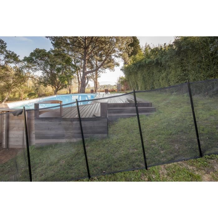 Barrière souple de sécurité pour piscine - GRE - 3 m x H 1,33 m - Pré-montée - Toile recoupable - 4 poteaux + caches discrets