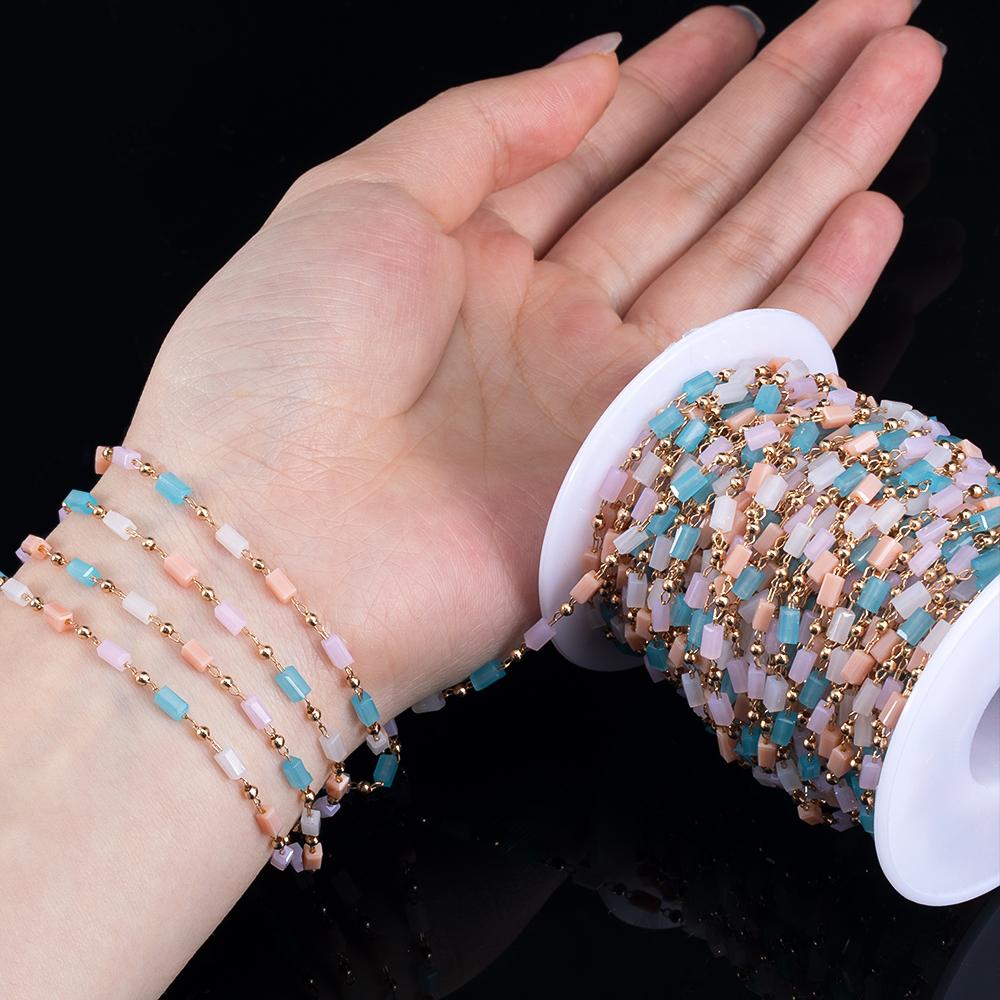 1Meter Macarron Crystal Cuboid Cube Beads Copper Chains Necklaces Bracelets Chain DIY Cloth Keychain Accessories Jewelry Making