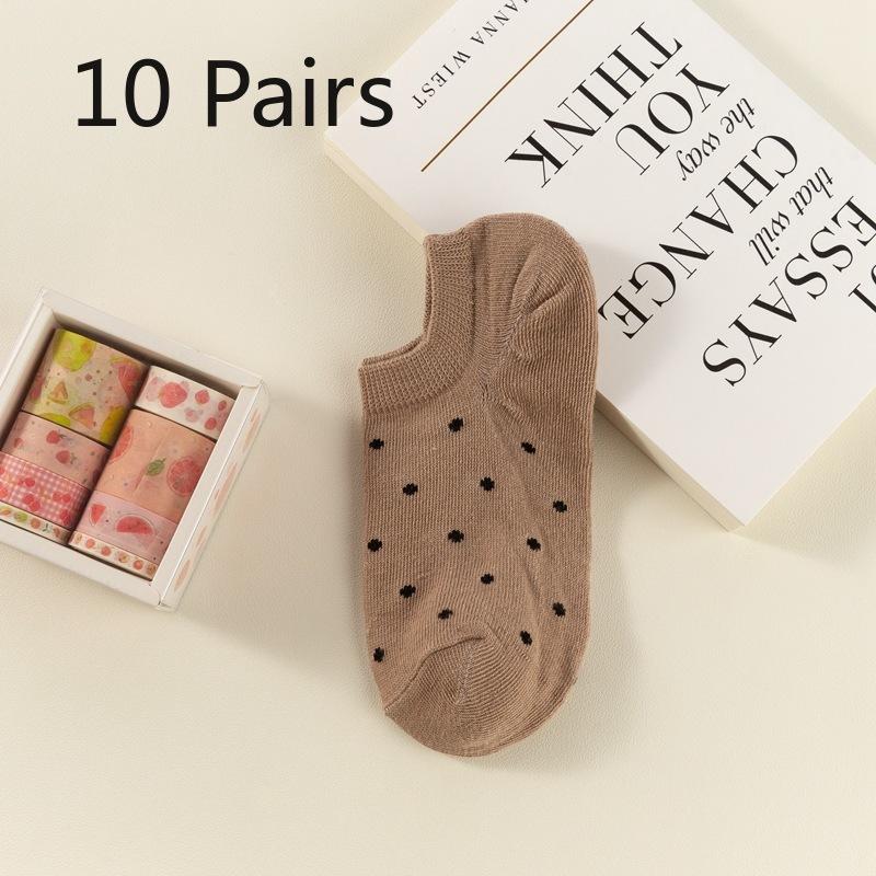 10 Pairs of Polyester-patterned Boat Socks, Thin and Shallow-cut, Versatile, Low-top In Summer, Non-dropping and Anti-slip Sweat-absorbing Cotton