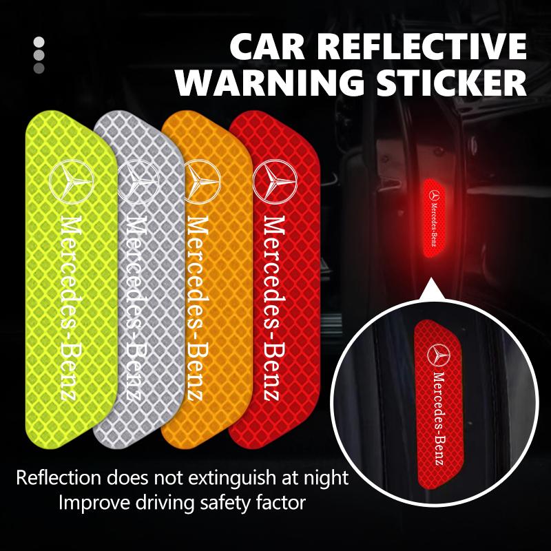 AAVU1 4pcs Reflective Car Accessories Door Sticker Safety Tape Inside Auto Accessories For Benz AMG W213 W124 W108 W126 Exclusive W204