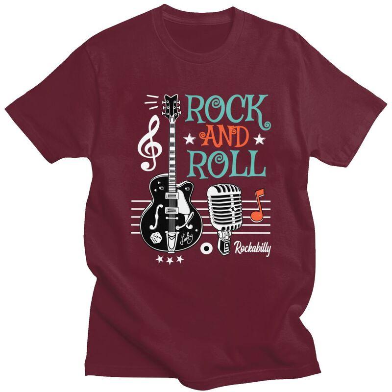 Custom Male Rockabilly Music Classic Rock And Roll Guitar T Shirts Short Sleeve Cotton Tshirt Casual Tees Slim Fit Clothing