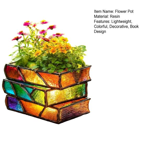 Yousheng Gestapelte Folianten Blumentopf Harz Dekorativer Sukkulenten Pflanztopf Schreibtisch Bunter Buch Pflanztopf für Buchliebhaber Geschenk Heim Büro Deko