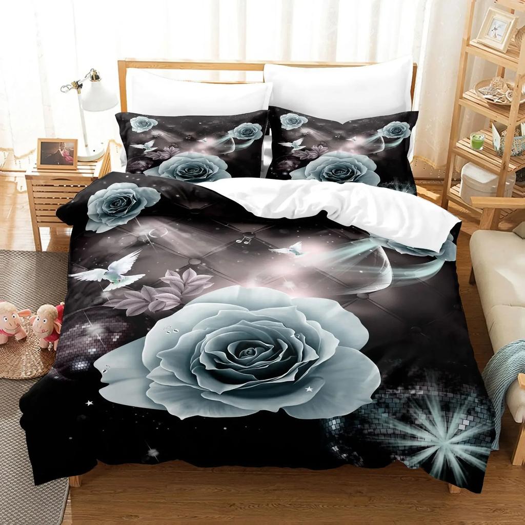 Poppy Flowers Bedding Sets Printed Jacquard Weave Bed Cover with Pillowcases Bedclothes Bedroom Comforter Set King Size Luxury